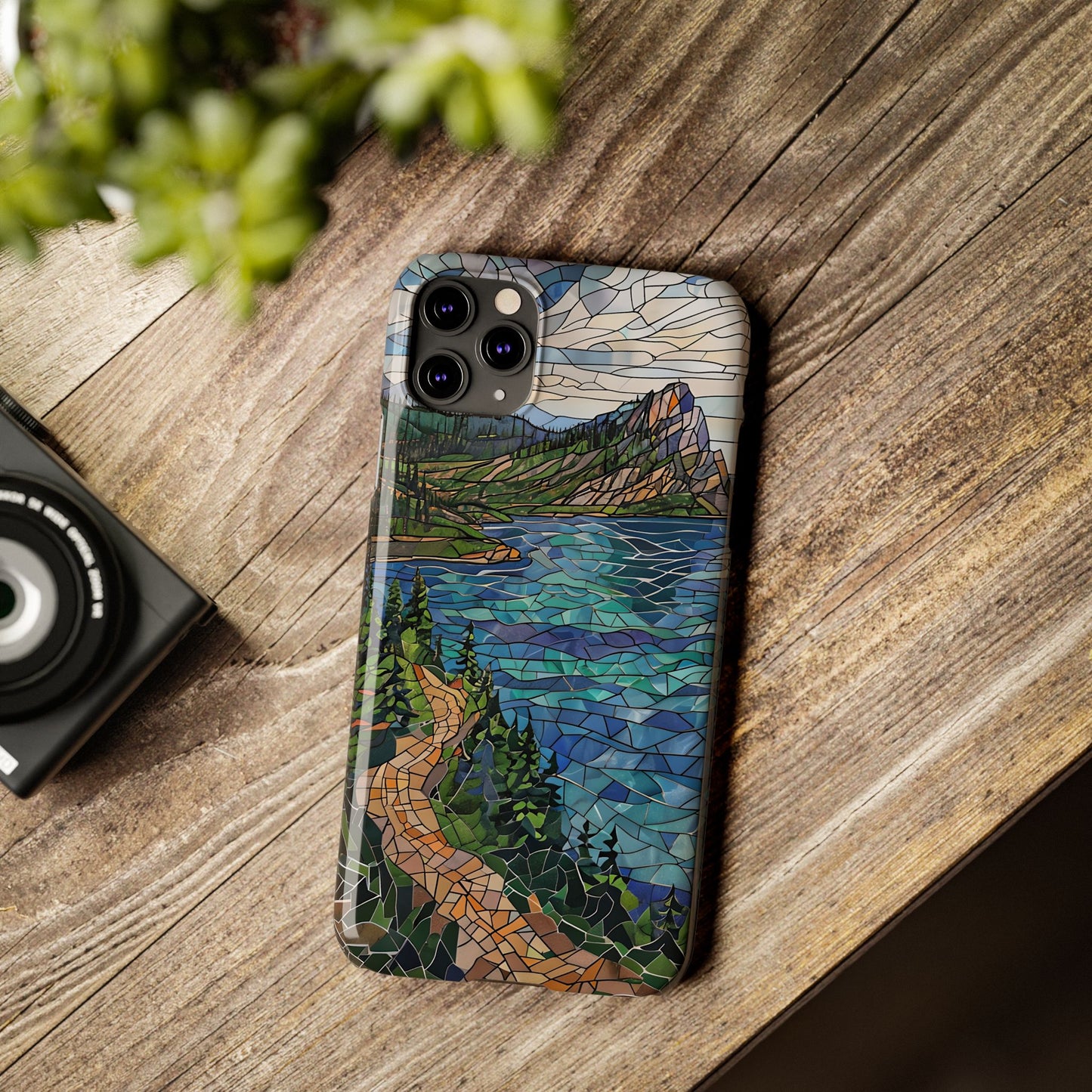 Isle Royale Mosaic Slim Phone Case, Remote Island Wilderness Art, Great Lakes Nature Aesthetic, Eco-Friendly Phone Accessory