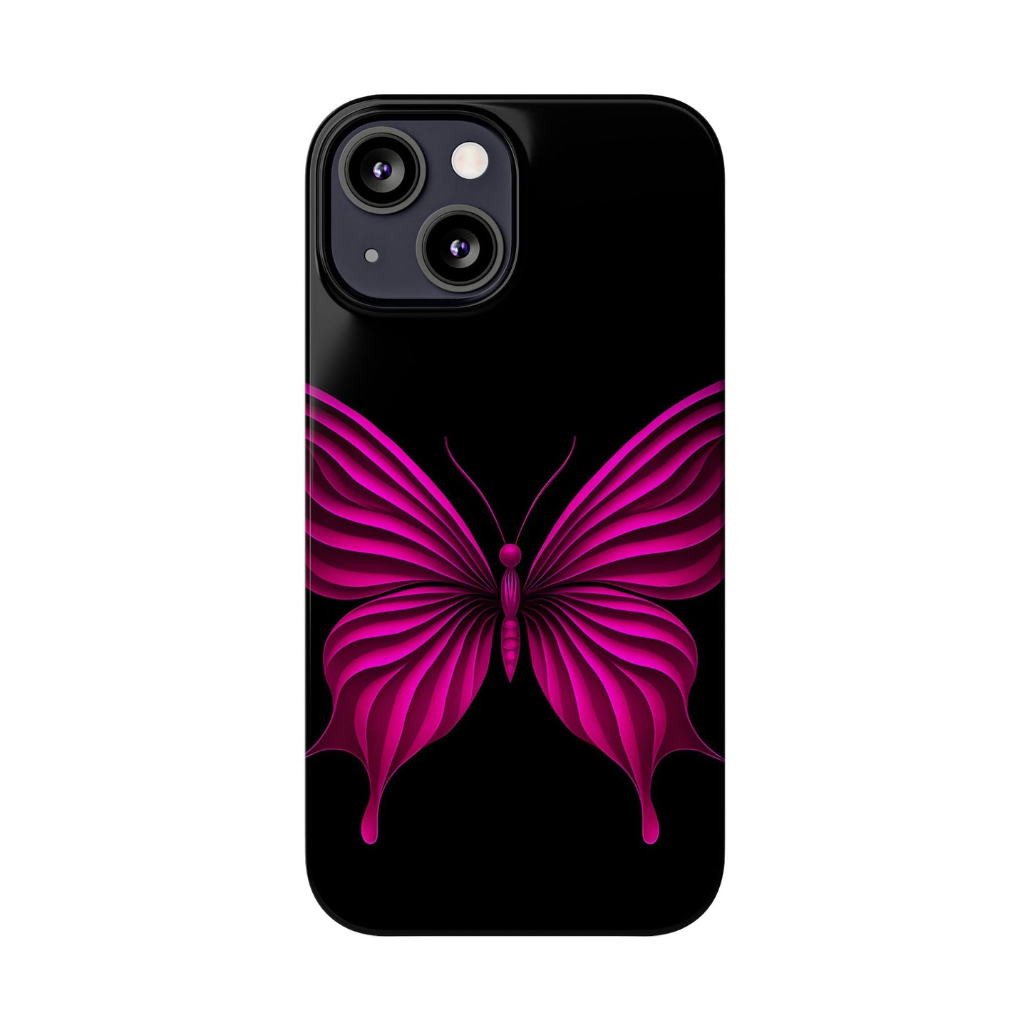 Pink Butterfly Phone Case, Elegant Insect Art, Black Aesthetic Slim Phone Case Compatible with iPhone, Galaxy, Google