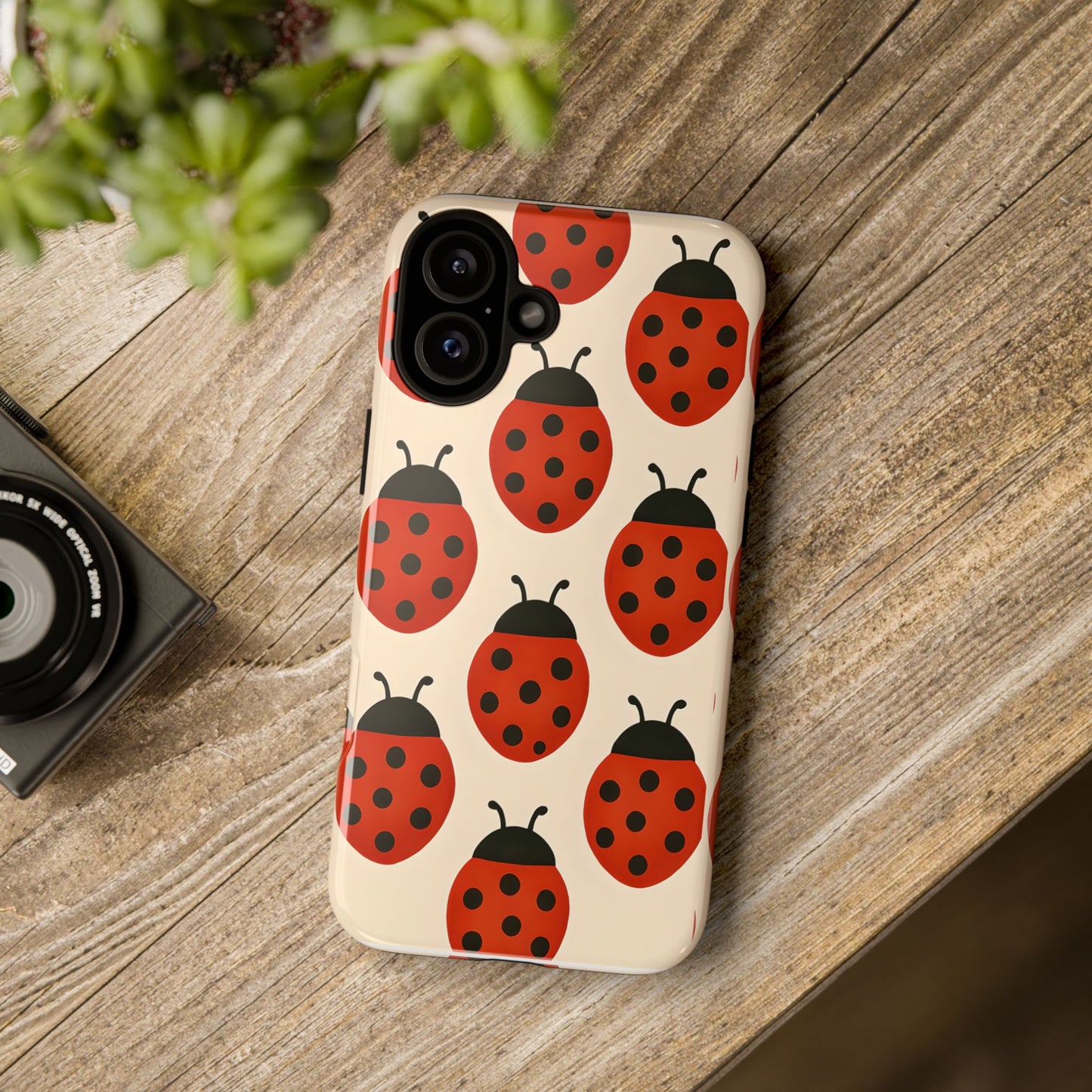 Cute Ladybug Tough Phone Case - Red and Black Insect Pattern, Nature-Inspired Design, Compatible with iPhone, Galaxy, and Google Phones