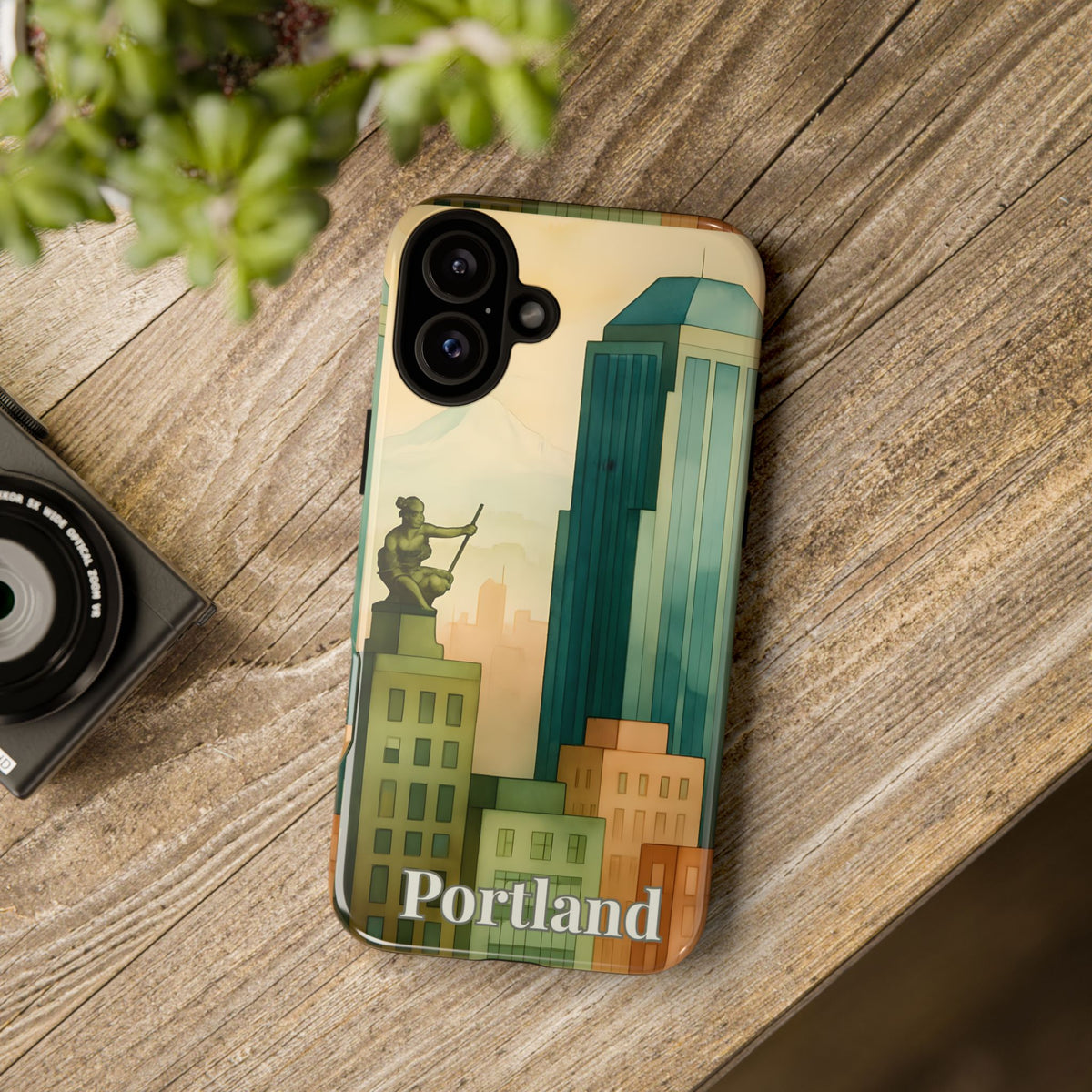 Portland Cityscape Phone Case • Urban Skyline Art Tough Case • Watercolor City Aesthetic • Gift for Travelers • Compatible with iPhone, Galaxy, Google