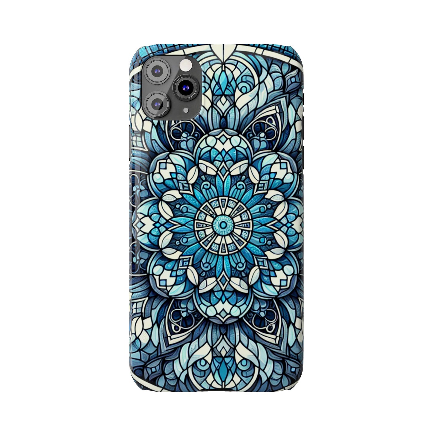Decorative Slim Phone Case - Blue Mandala Design, Gift for Her, Phone Accessories, Boho Style, Unique Cell Phone Cover, Trendy Tech
