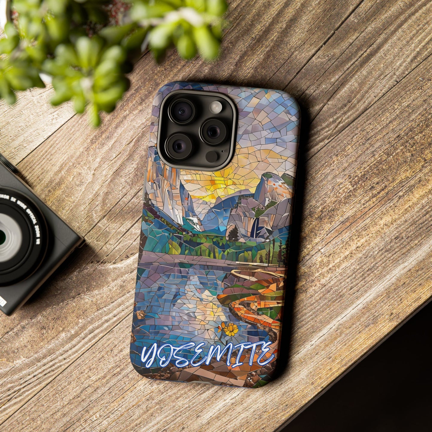 Yosemite Mosaic Tough Phone Case - Mountain Nature Art, Scenic Forest Aesthetic, Compatible with iPhone, Galaxy, and Google Phones