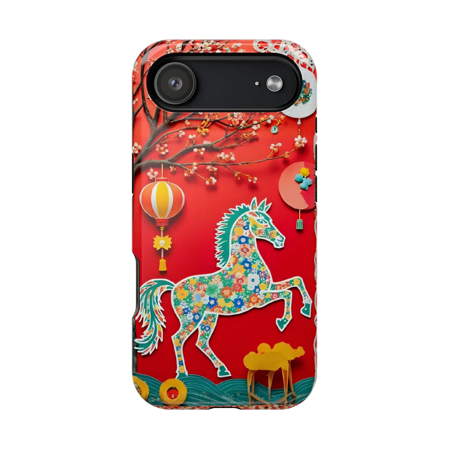 Year of the Horse Floral Art Magnetic Phone Case, Chinese Zodiac 2026 Design, compatible with iPhone 17 16 15 14 13