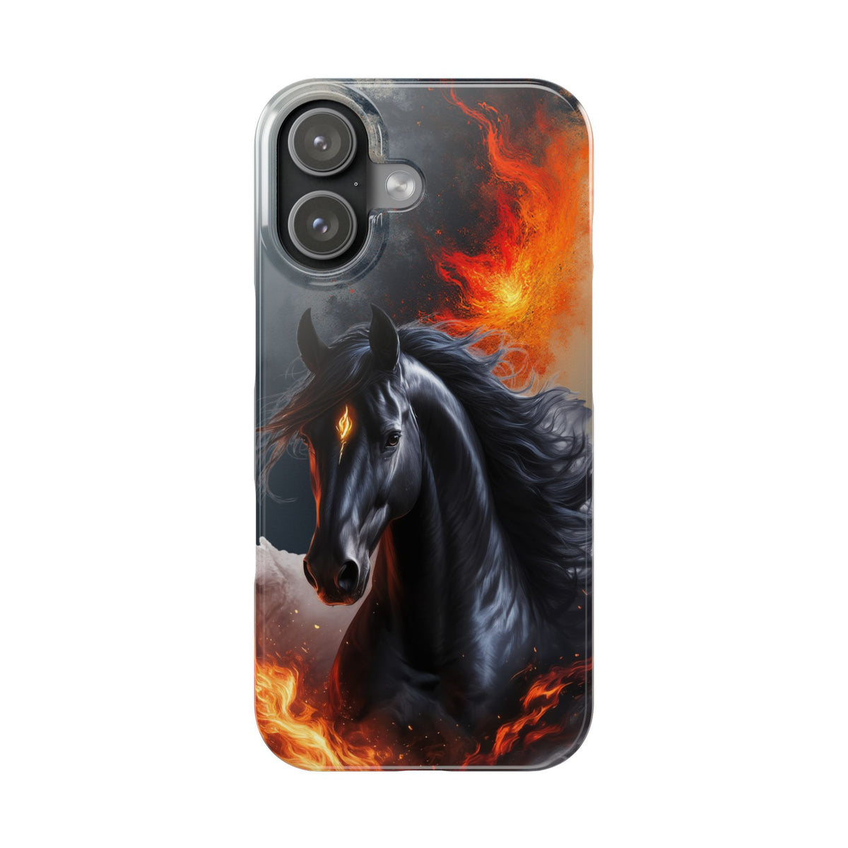 Year of the Horse Black Art Slim Phone Case, Chinese Zodiac 2026 Design, compatible with iPhone 17 16 15 14 13 12 11