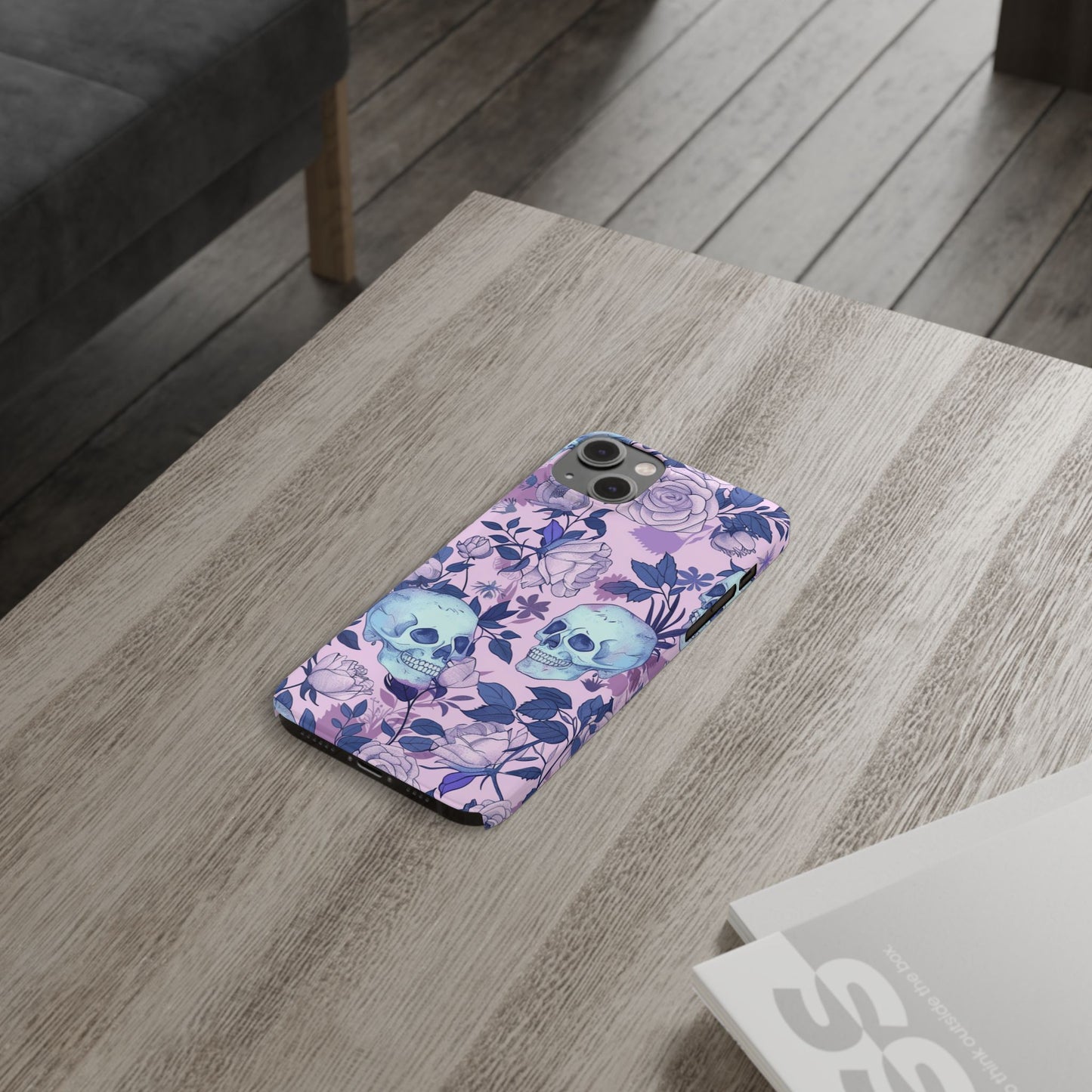 Floral Skull Slim Phone Case - Aesthetic, Trendy, Gift for Goth Lovers, Unique Phone Accessories, Floral Print, Halloween Decor