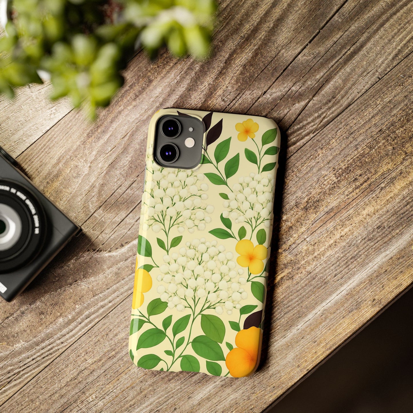 Delicate Floral Print Phone Case, Autumn Botanical Slim Phone Case, Aesthetic Flower Phone Cover Compatible with iPhone, Galaxy, Google