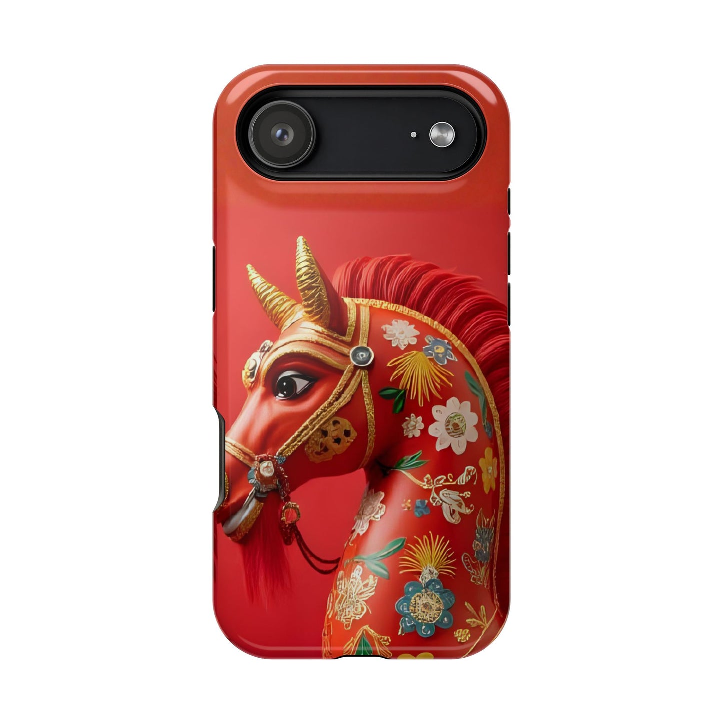 Year of the Horse Floral Art Magnetic Phone Case, Chinese Zodiac 2026 Design, compatible with iPhone 17 16 15 14 13