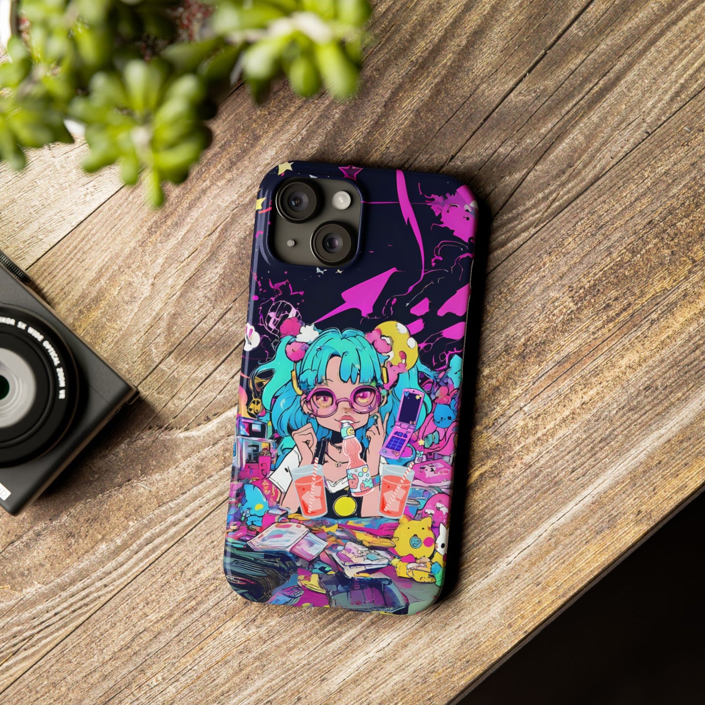 2K Anime Girl Slim Phone Case - Kawaii Vaporwave Style, Cute Maximalist Aesthetic, Cute Phone Covers, Unique Gifts for Teens