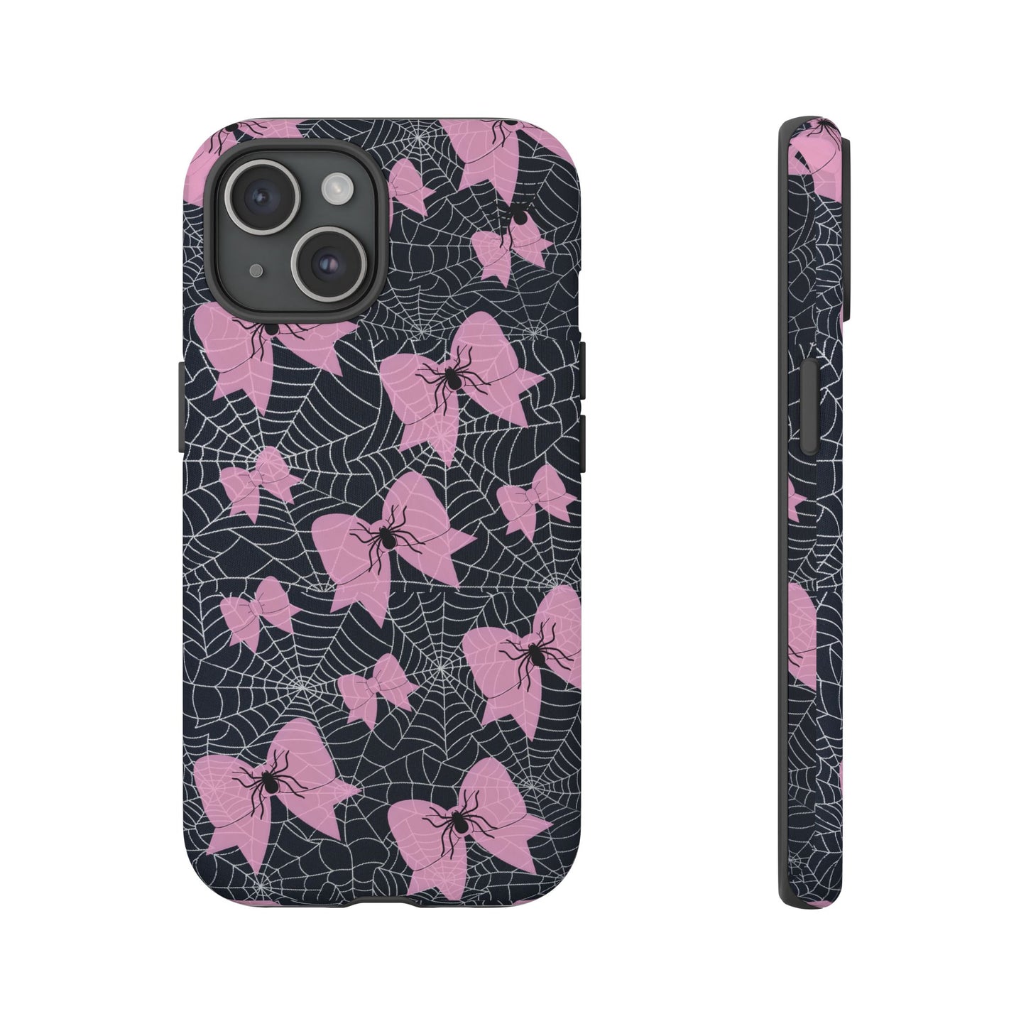 Pink Spider Bow Phone Case, Goth Coquette Spiderweb Phone Cover Creepy Cute Halloween Aesthetic Case Spooky Glam Girl Accessory for Alt Fans