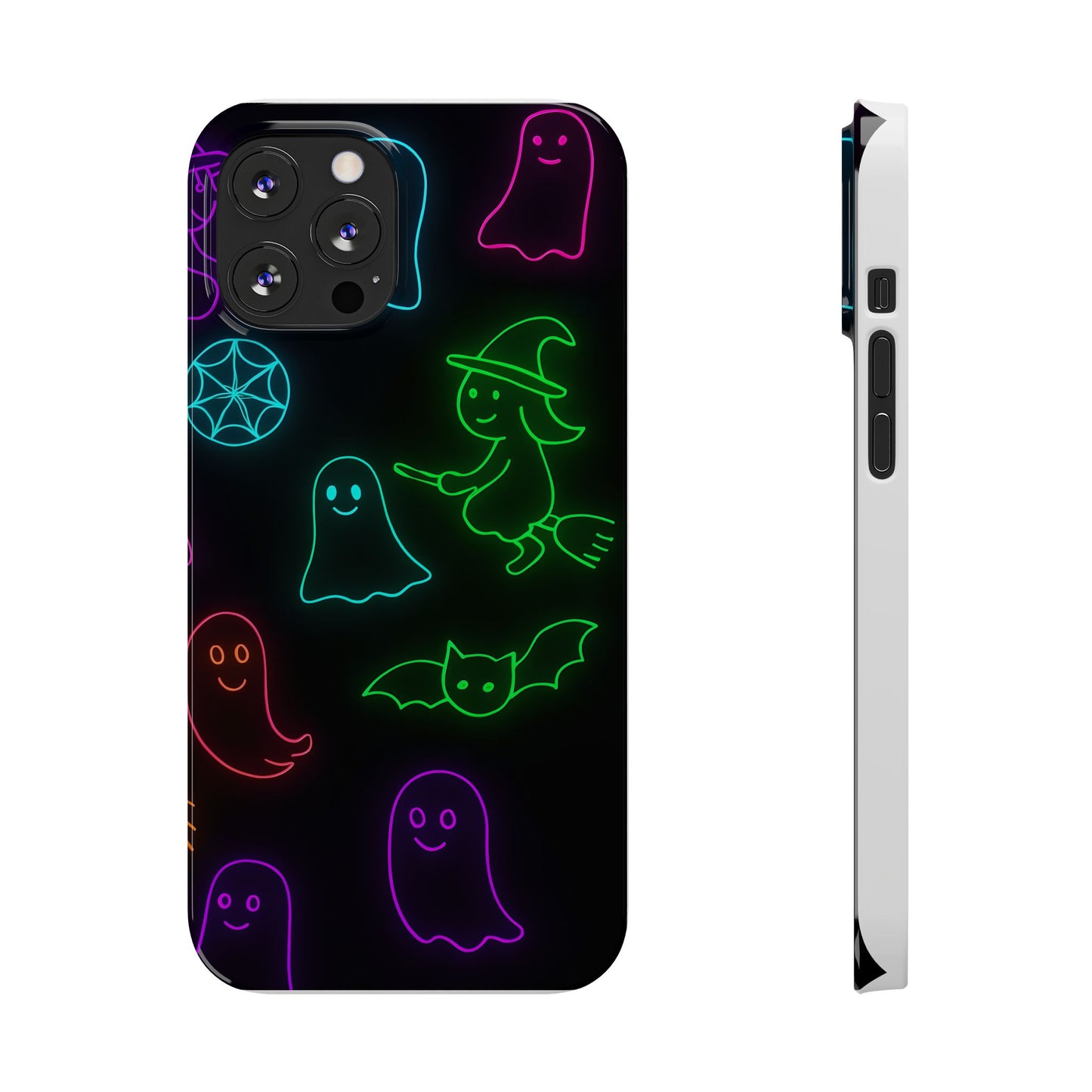 Neon Halloween Phone Case, Cute Ghost Witch Aesthetic Slim Phone Case, Compatible with iPhone, Galaxy, Google
