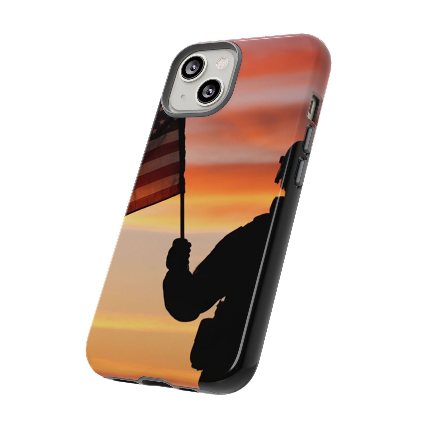 Sunset Soldier Veteran Flag Tough Phone Case, American Grunge USA Phone Cover, compatible with iPhone 17, 16, 15, 14, 13, Galaxy, Google