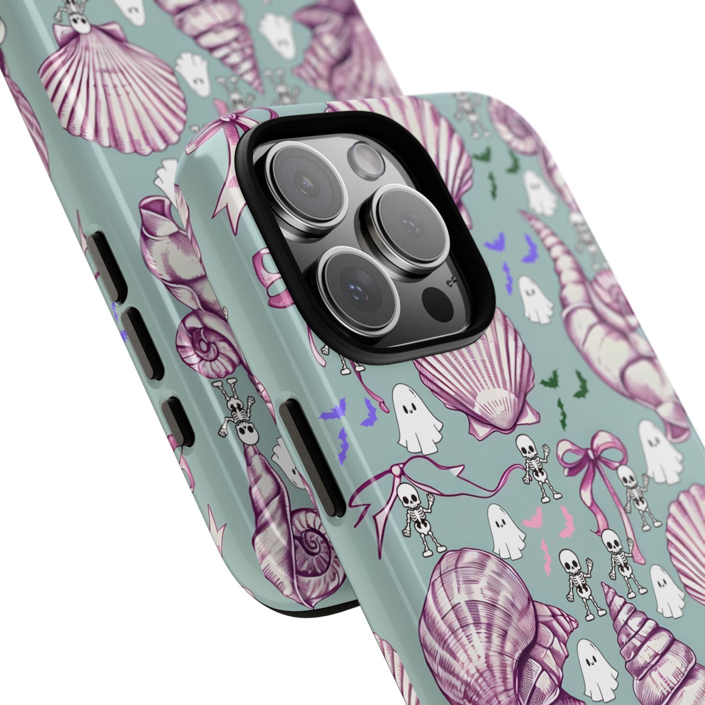 Summerween Aesthetic Phone Case, Cute Ghosts Skeletons and Seashells Spooky Cute Pastel Aesthetic Phone Cover, Cute Halloween Aesthetic Case