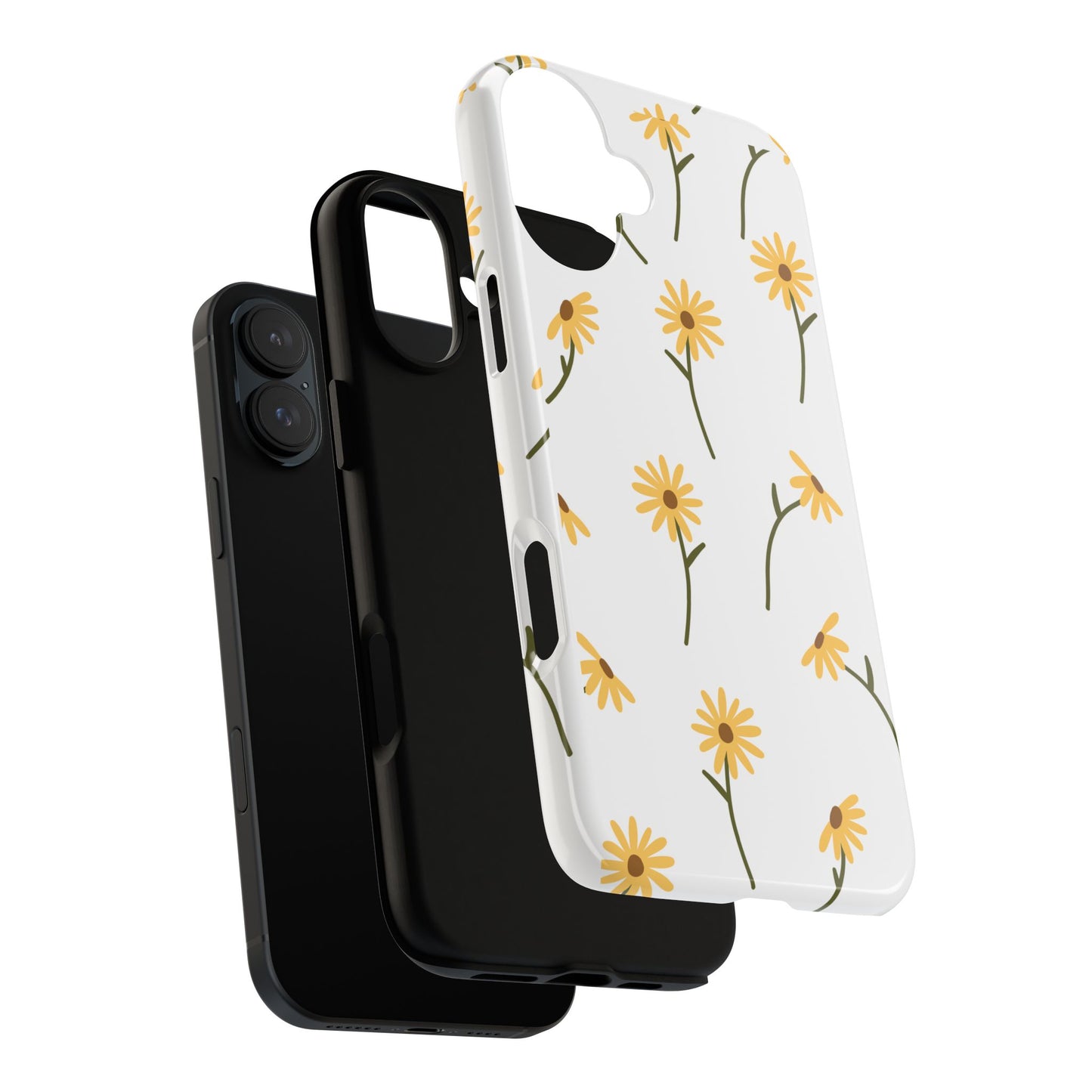 Sunflower Floral Tough Phone Case - Minimal Daisy-Inspired Print, Simple Botanical Aesthetic, Compatible with iPhone, Galaxy, and Google