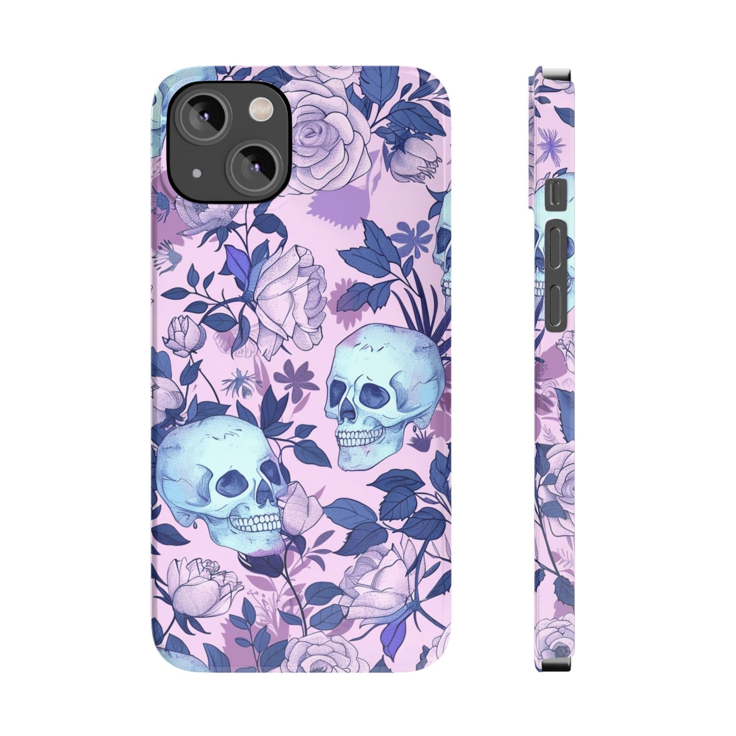 Floral Skull Slim Phone Case - Aesthetic, Trendy, Gift for Goth Lovers, Unique Phone Accessories, Floral Print, Halloween Decor