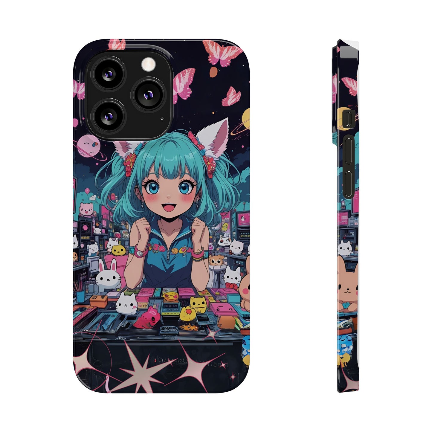 Y2K Anime Girl Slim Phone Case, Kawaii Vaporwave Style, Cute Maximalist Aesthetic, Anime Design, Slim Protection, Aesthetic Accessory