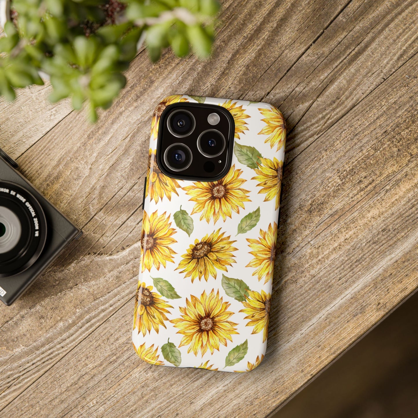Sunflower Floral Tough Phone Case - Watercolor Botanical Print, Bright Nature Aesthetic, Compatible with iPhone, Galaxy, and Google Phones
