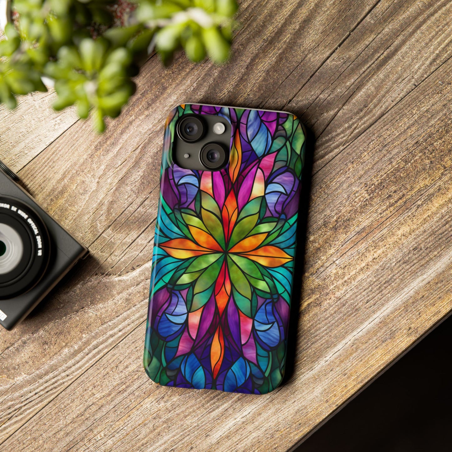 Vibrant Floral Slim Phone Cases, Colorful Cell Phone Cover, Stained Glass Design, Unique Gift for Her, Artistic Accessories, Phone Case