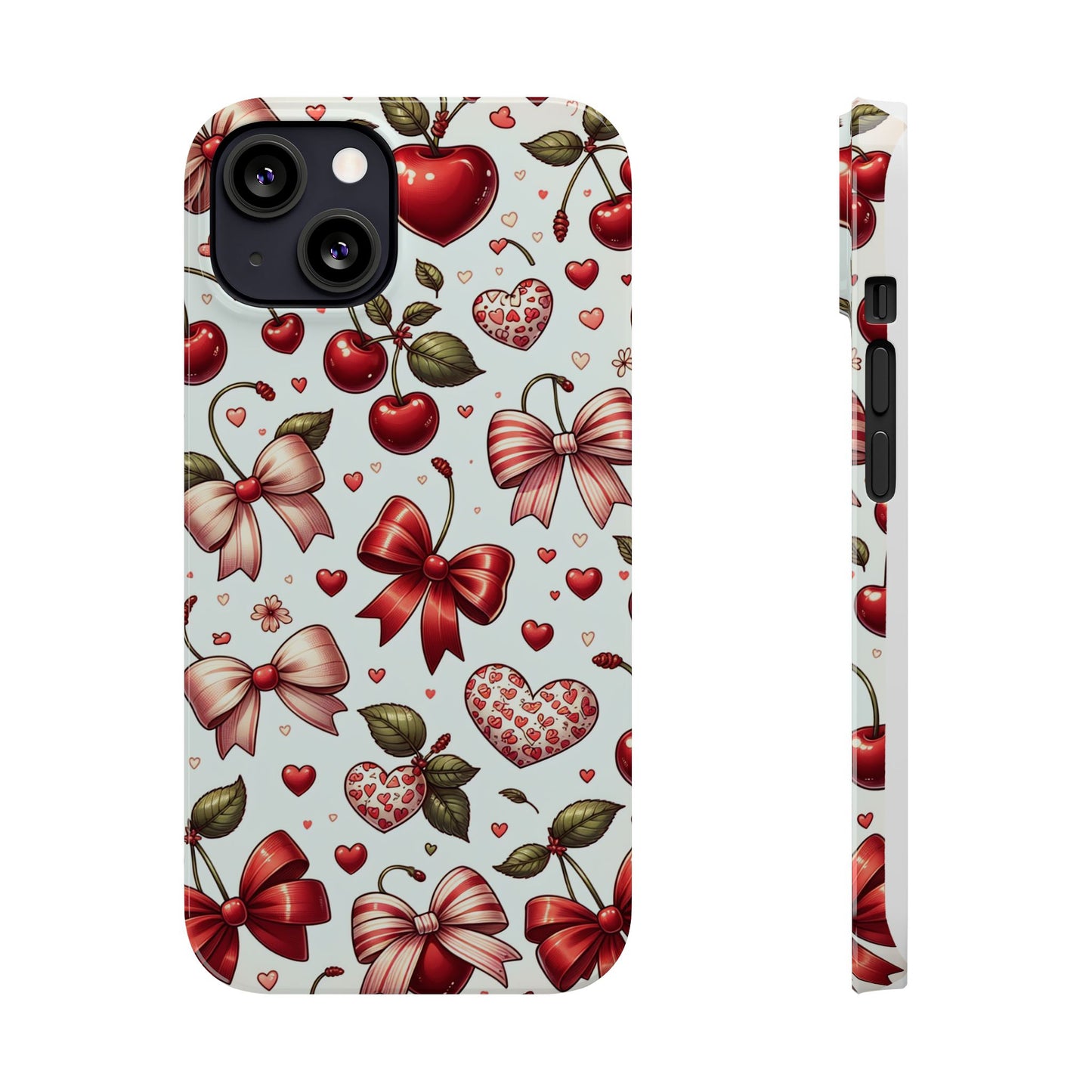 Cute Floral Phone Cases, Cherry Heart Phone Accessories, Valentine Gift, Girly Slim Phone Case, Trendy Mobile Cover
