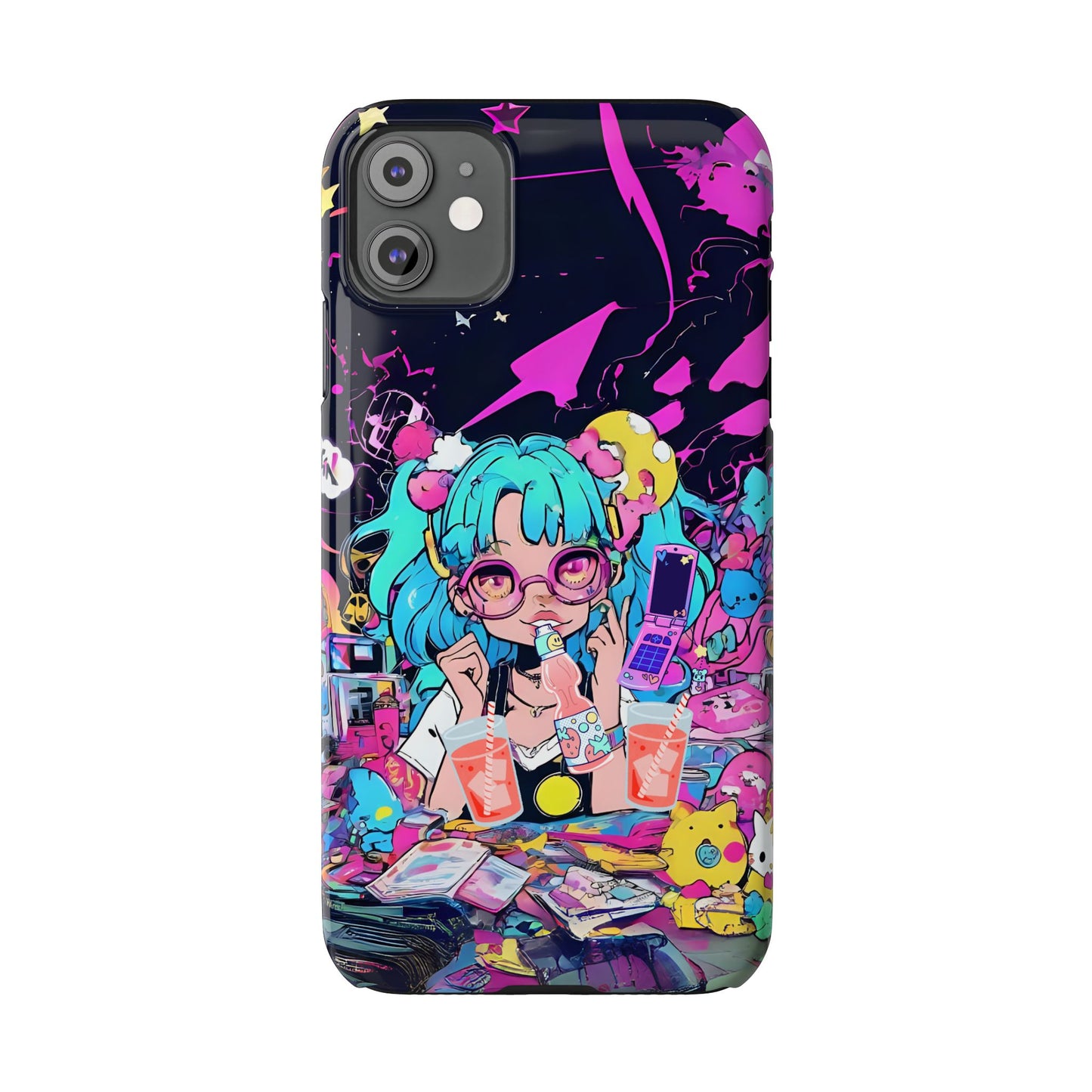 2K Anime Girl Slim Phone Case - Kawaii Vaporwave Style, Cute Maximalist Aesthetic, Cute Phone Covers, Unique Gifts for Teens