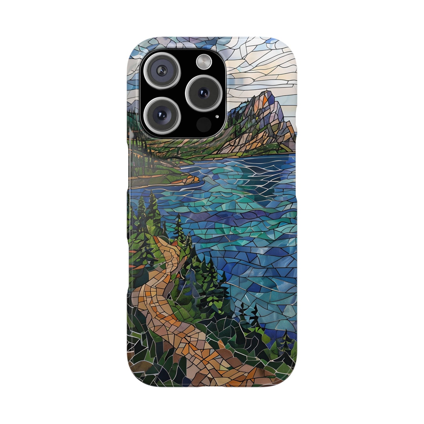 Isle Royale Mosaic Slim Phone Case, Remote Island Wilderness Art, Great Lakes Nature Aesthetic, Eco-Friendly Phone Accessory