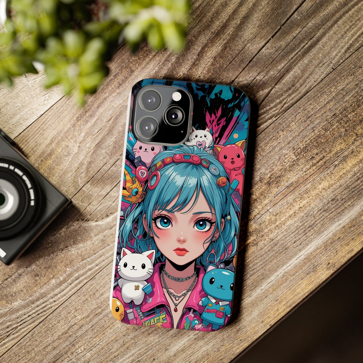 Y2K Anime Girl Slim Phone Case - Cute Maximalist Aesthetic, Kawaii Vaporwave Style, Pop Culture Lovers and Special Occasions