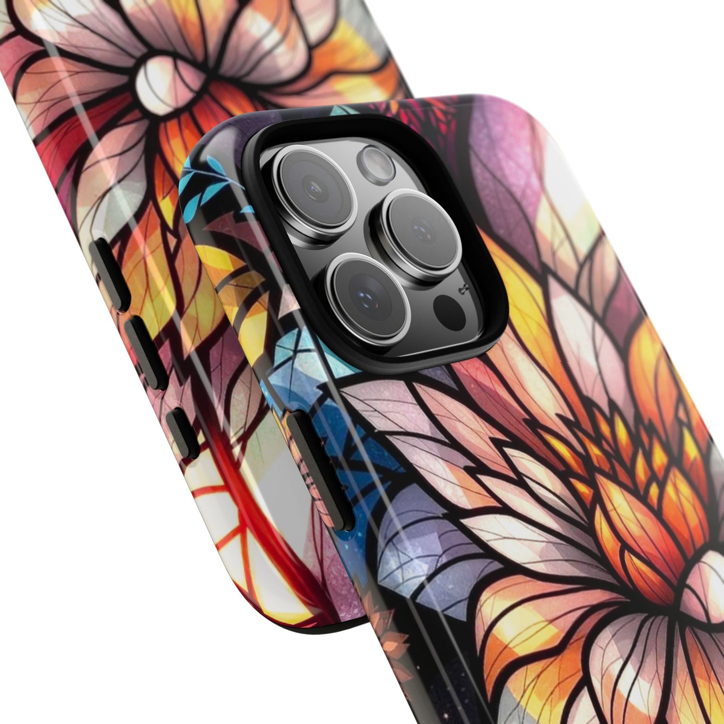 Colorful Stained Glass Flower Case Stylish and Protective, Compatible with iPhone 16 15 14 13 12 11 8 Pro Max Plus, Pixel and Samsung Phones