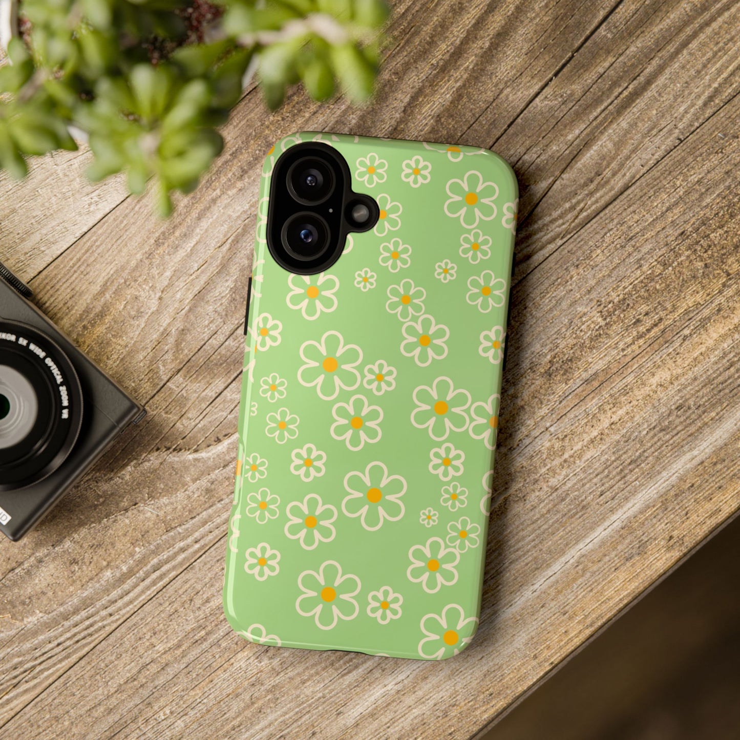 Minimal Daisy Flower Tough Phone Case - Retro Coquette Floral Print, Cute Soft Aesthetic, Compatible with iPhone, Galaxy, and Google Phones