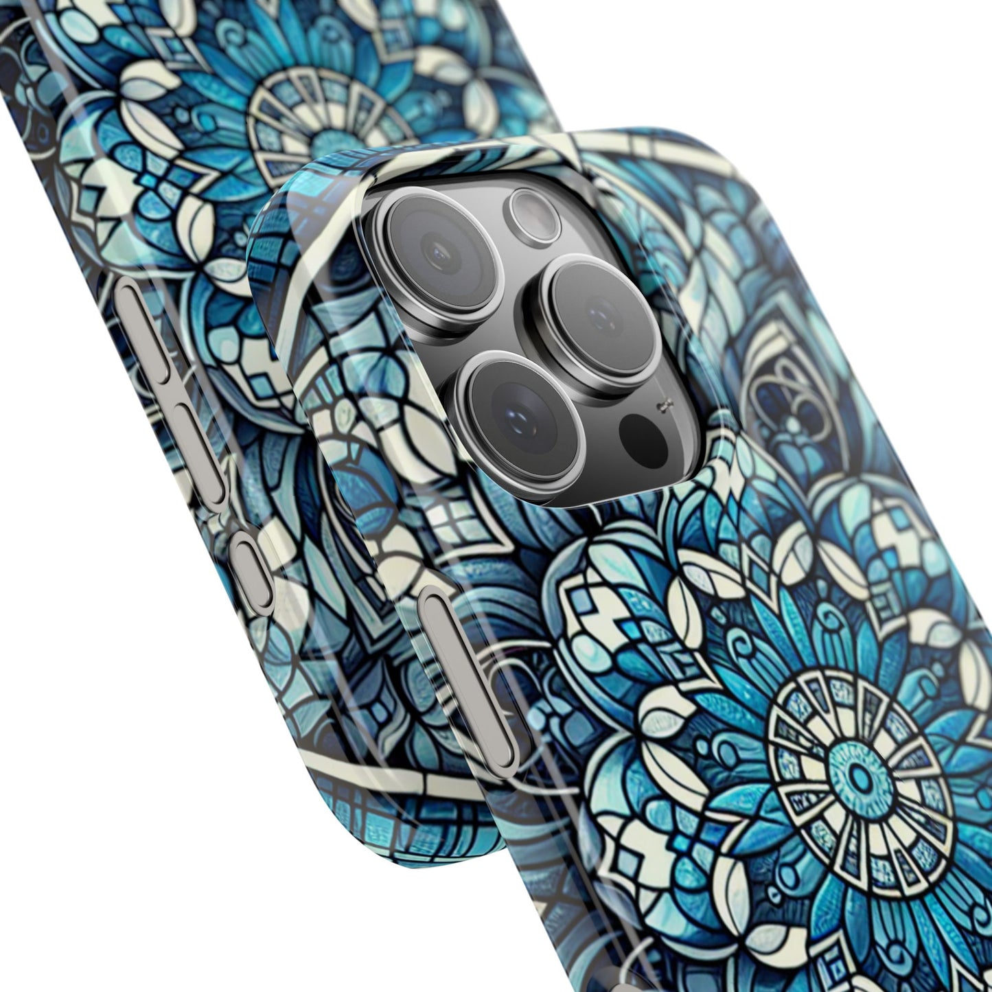 Decorative Slim Phone Case - Blue Mandala Design, Gift for Her, Phone Accessories, Boho Style, Unique Cell Phone Cover, Trendy Tech