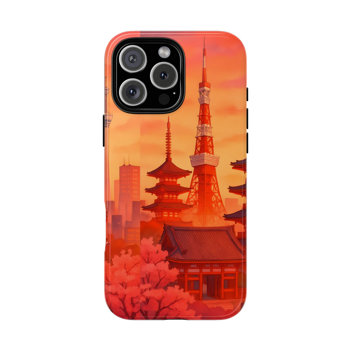 Cityscape Tough Phone Case, Tokyo Skyline Phone Cover, Watercolor Design Compatible with iPhone, Galaxy & Google