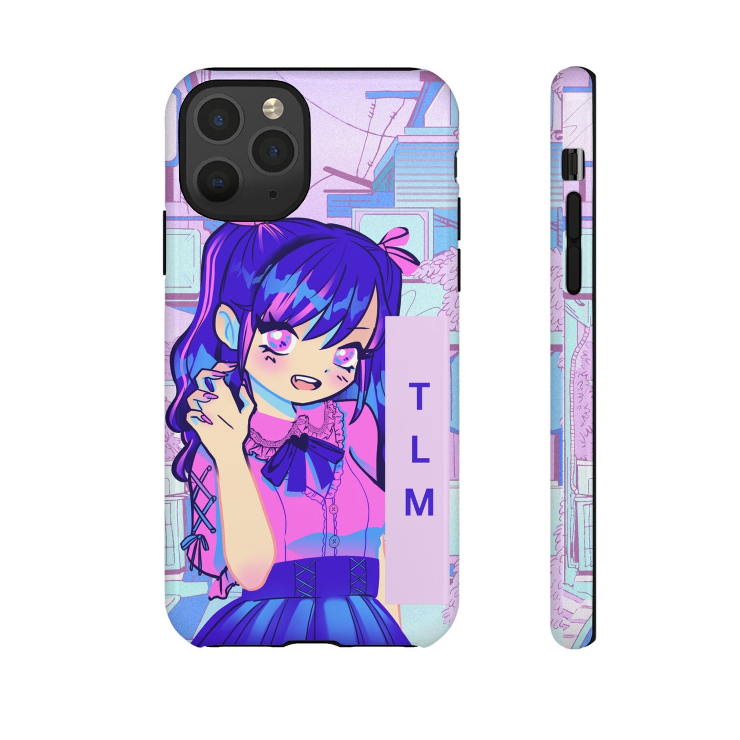 Personalized Initials, Anime Girl Phone Case,  Soft Pastel Kawaii Aesthetic Design, Cute Anime Aesthetic Phone Cover with Custom Initials