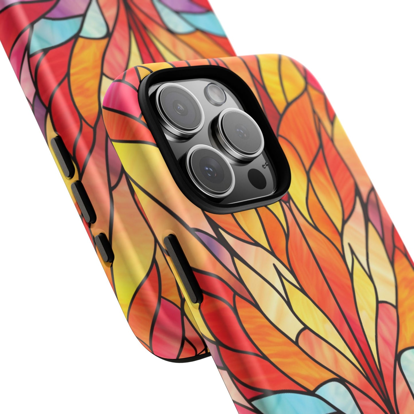 Stained Glass Style Tough Case for iPhone 16 Pro Max Plus 15-8, Samsung Galaxy & Pixel - Vibrant Colorful Mosaic Protective Gift Coverer