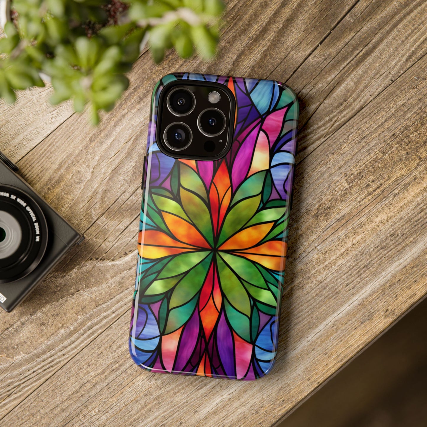 Stained Glass Floral Tough Case for iPhone 16 Pro Max Plus 15 14 13 12 11 10 9 8 X Samsung, Galaxy Pixel - Artistic Phone Cover Gift for Her