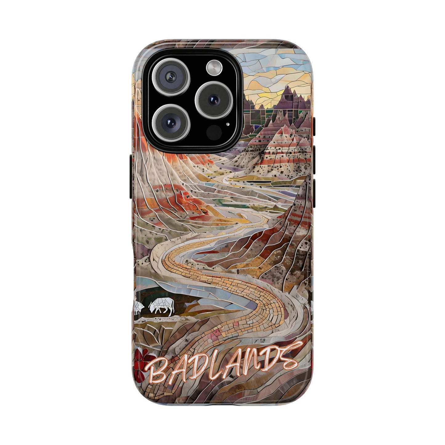 Badlands Mosaic Tough Phone Case - Rugged Rock Formations, Prairie Landscape Aesthetic, Compatible with iPhone, Galaxy, and Google Phones