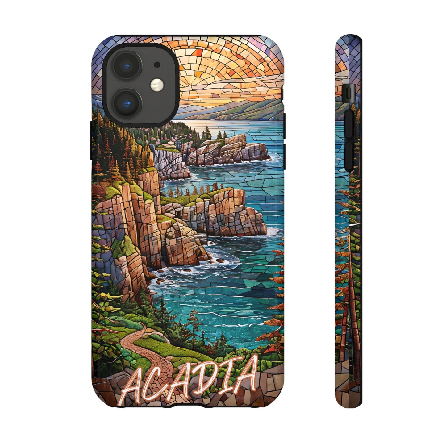 Acadia Mosaic Tough Phone Case - Northeastern Nature Art, Scenic Forest Aesthetic, Compatible with iPhone, Galaxy, and Google Phones