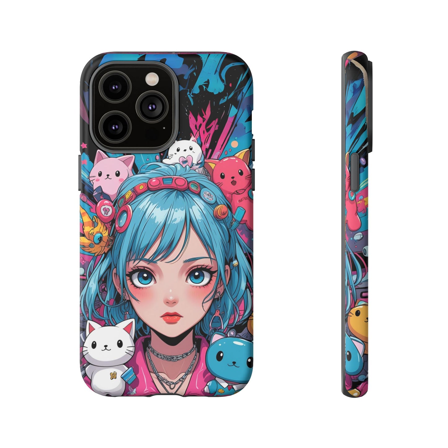 Y2K Anime Girl Tough Phone Case - Cute Maximalist Aesthetic, Kawaii Vaporwave Style, Compatible with iPhone, Galaxy, and Google Phones