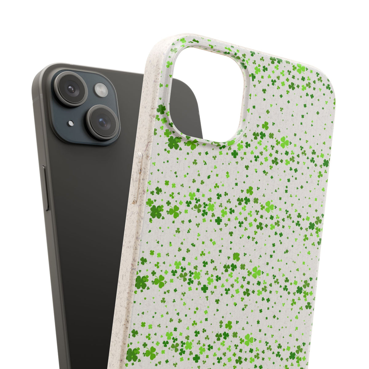 Shamrock Biodegradable Phone Case, Minimal St Patricks Day Clover Pattern, Irish Green Cover Compatible with iPhone