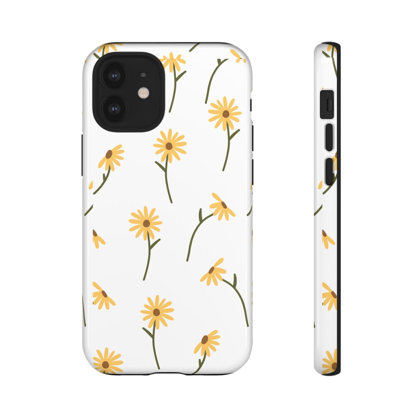 Sunflower Floral Tough Phone Case - Minimal Daisy-Inspired Print, Simple Botanical Aesthetic, Compatible with iPhone, Galaxy, and Google