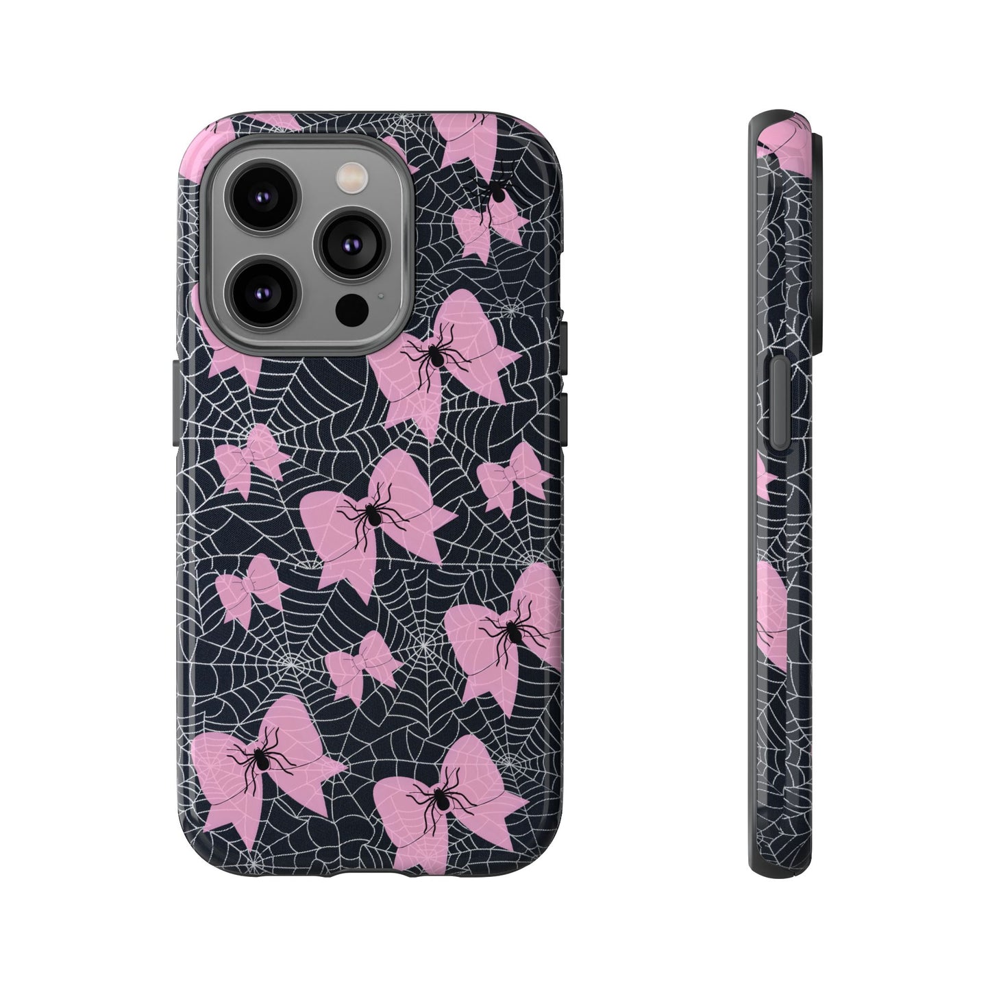 Pink Spider Bow Phone Case, Goth Coquette Spiderweb Phone Cover Creepy Cute Halloween Aesthetic Case Spooky Glam Girl Accessory for Alt Fans