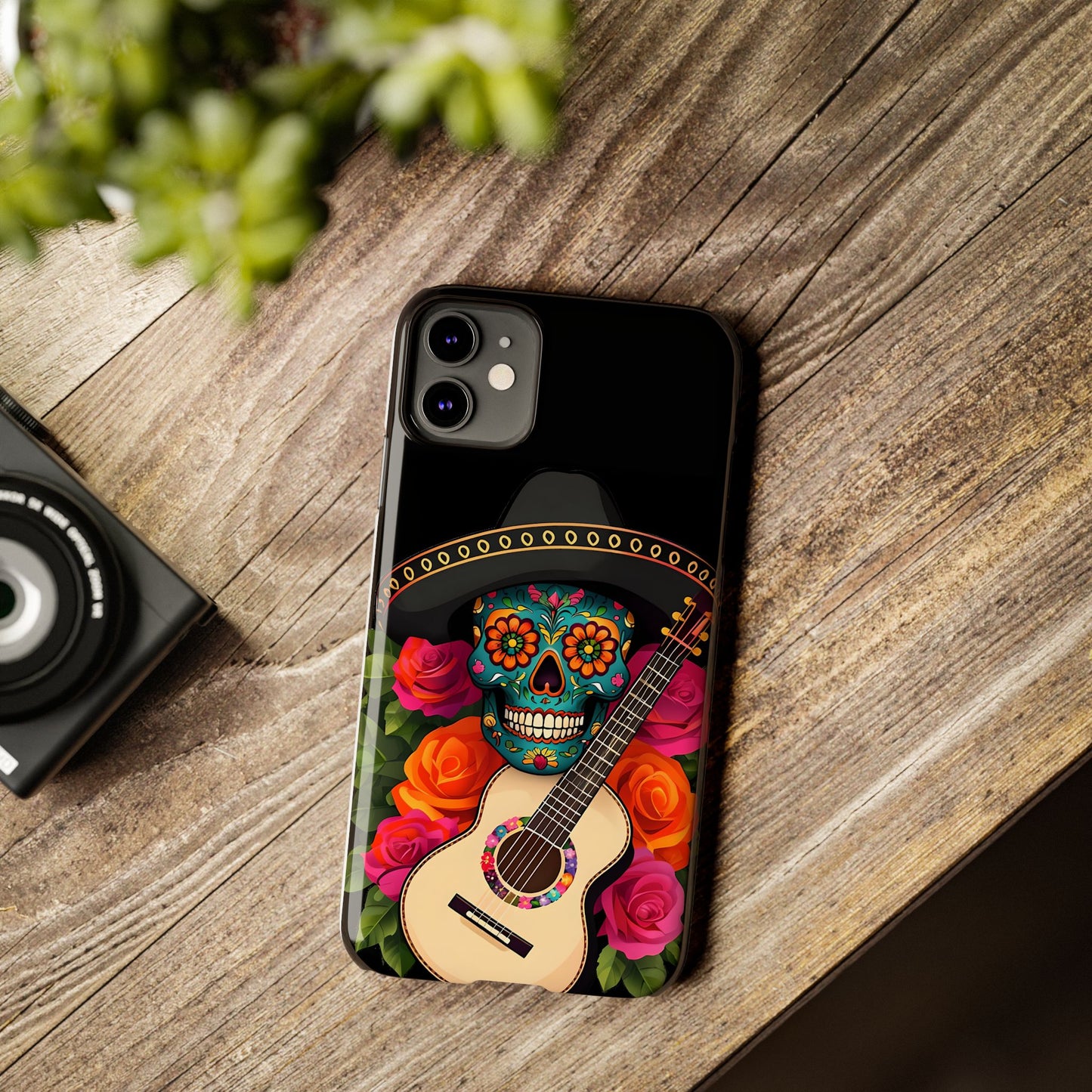 Mariachi Skull Slim Phone Case, Colorful Folk Aesthetic, Halloween Floral Skull Design, Gift for Mexican Culture Lovers
