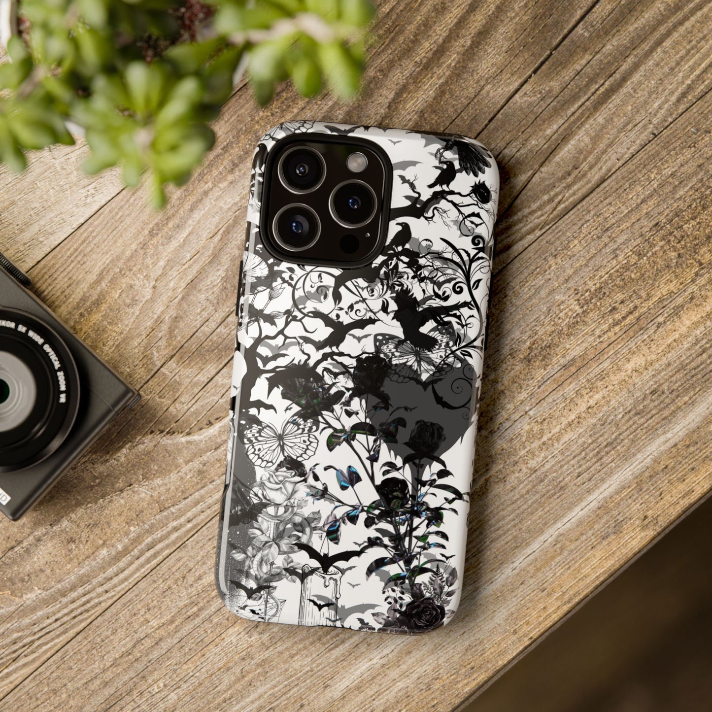 Gothic Fairycore Phone Case, Bats Raven Butterfly & Dark Floral Design Phone Cover for iPhone, Samsung, Pixel, Witchy Spooky Goth Aesthetic