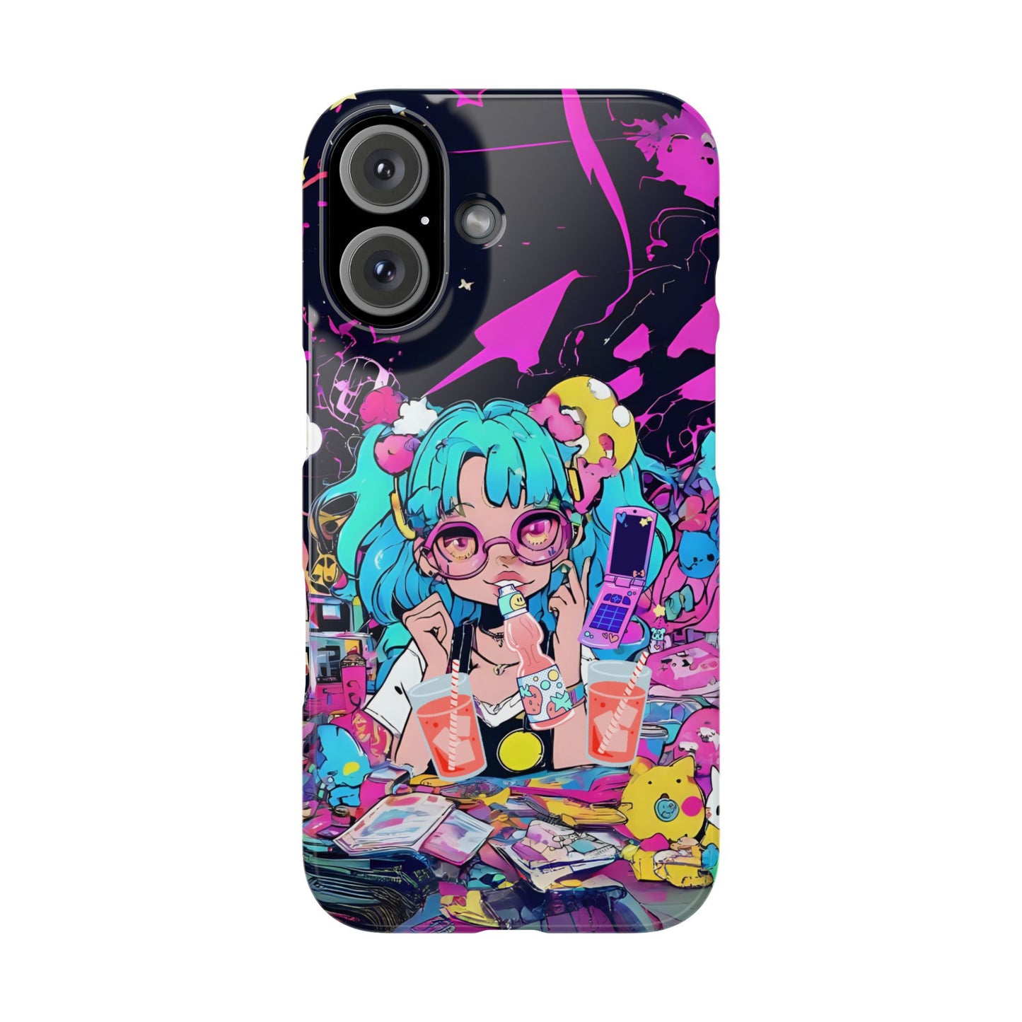 2K Anime Girl Slim Phone Case - Kawaii Vaporwave Style, Cute Maximalist Aesthetic, Cute Phone Covers, Unique Gifts for Teens
