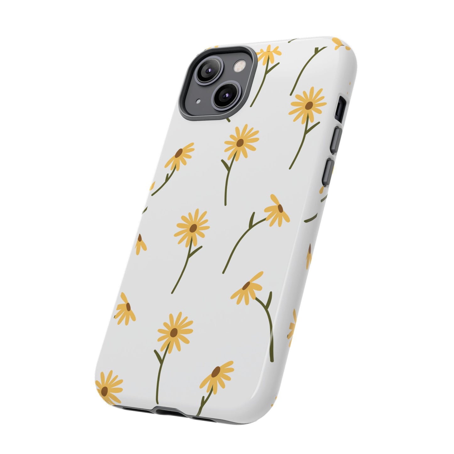 Sunflower Floral Tough Phone Case - Minimal Daisy-Inspired Print, Simple Botanical Aesthetic, Compatible with iPhone, Galaxy, and Google