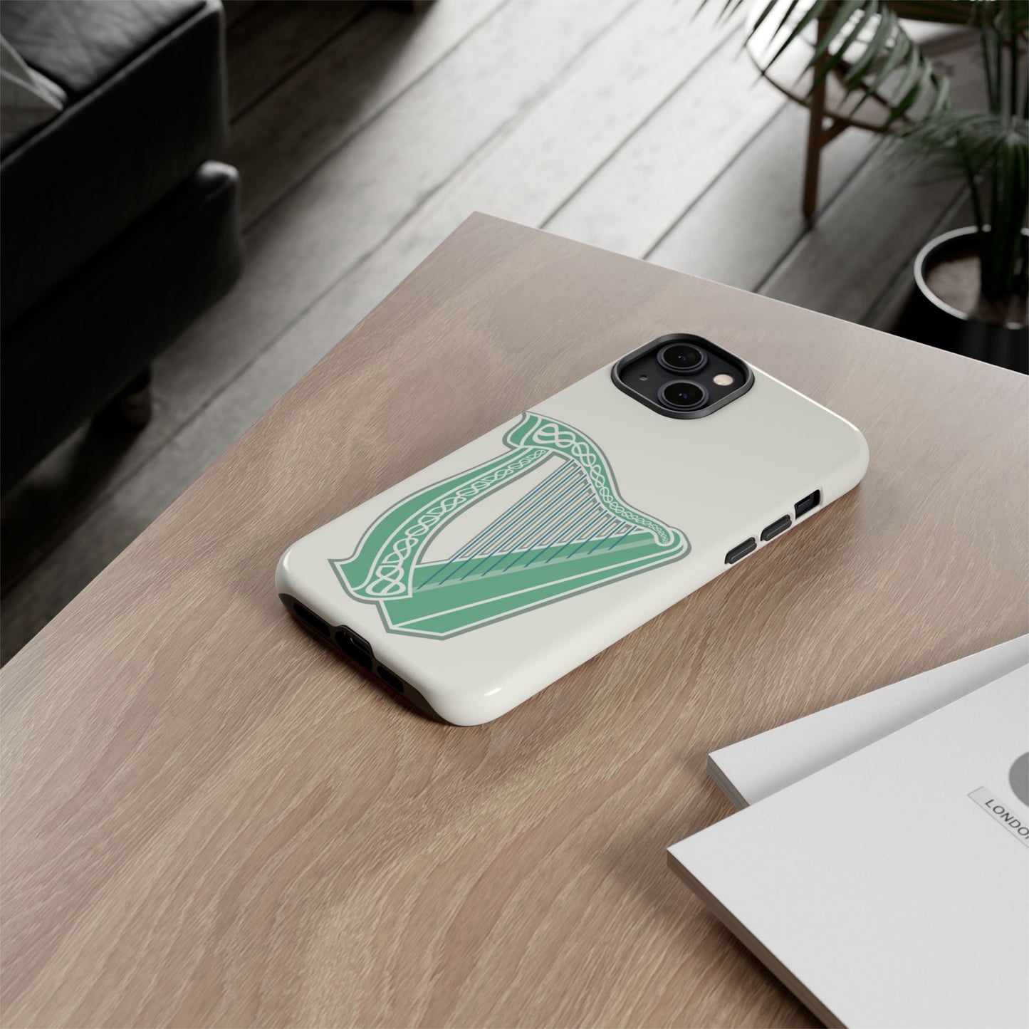 Tough Case Irish Harp Design Phone Cover Compatible with iPhone 17, 16, 15, 14, 13, Galaxy, Google, Celtic Heritage Ireland Symbol Art