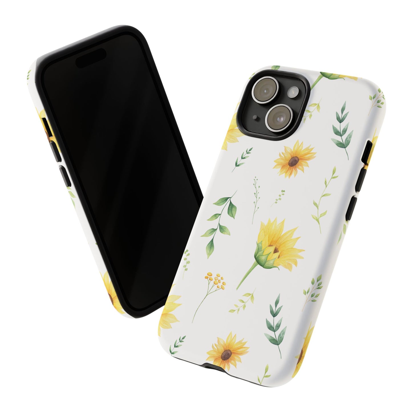 Sunflower Floral Tough Phone Case - Watercolor Botanical Print, Bright Nature Aesthetic, Compatible with iPhone, Galaxy, and Google Phones