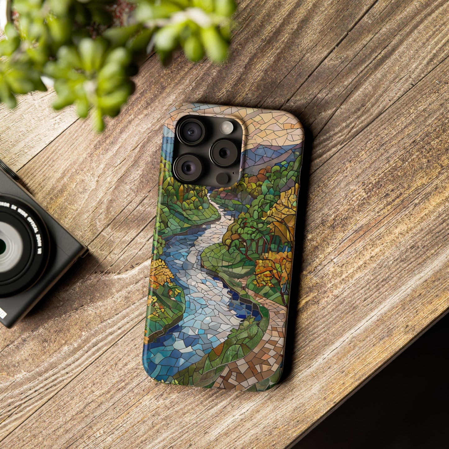 Cuyahoga Valley Mosaic Slim Phone Case, Midwest Forest Art, Scenic Nature Aesthetic, Unique Gift for Nature Lovers