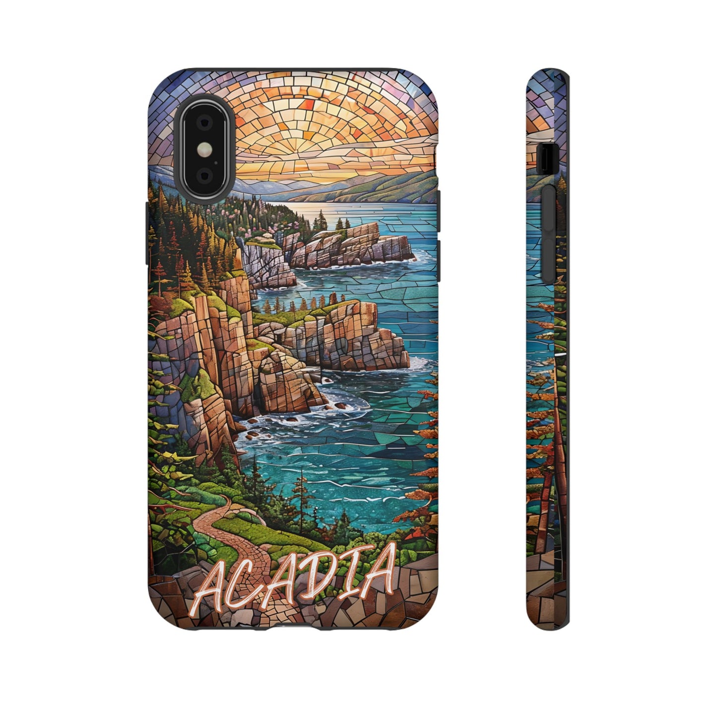 Acadia Mosaic Tough Phone Case - Northeastern Nature Art, Scenic Forest Aesthetic, Compatible with iPhone, Galaxy, and Google Phones
