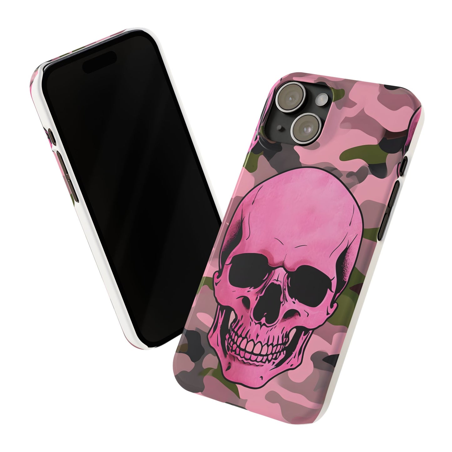 Pink Camo Skull Phone Case, Slim Case for iPhone, Edgy Phone Accessory, Unique Gift for Her, Trendy Tech Lover