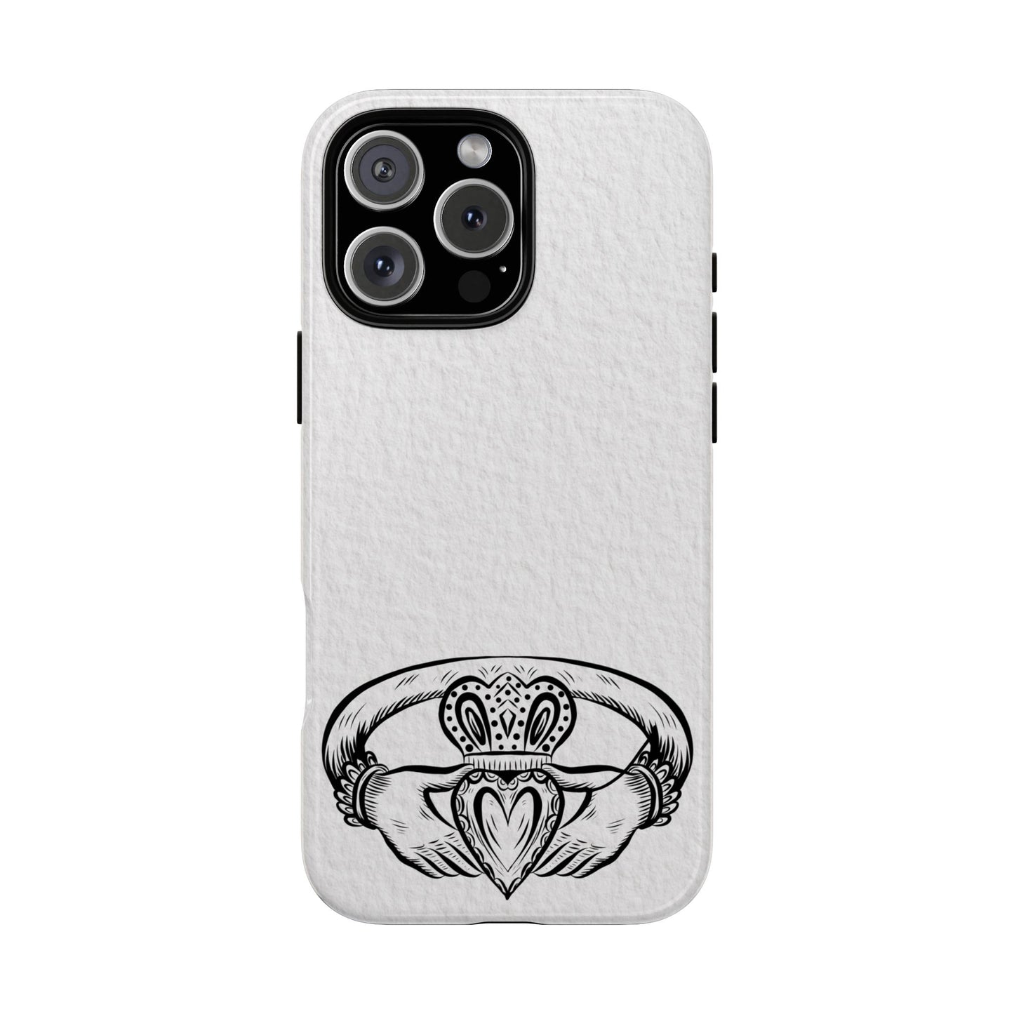 Claddagh Tough Phone Case Irish Symbol Ring Minimal Black White Design Love Loyalty Friendship Compatible with iPhone 17 16 15 14 13 Galaxy Google