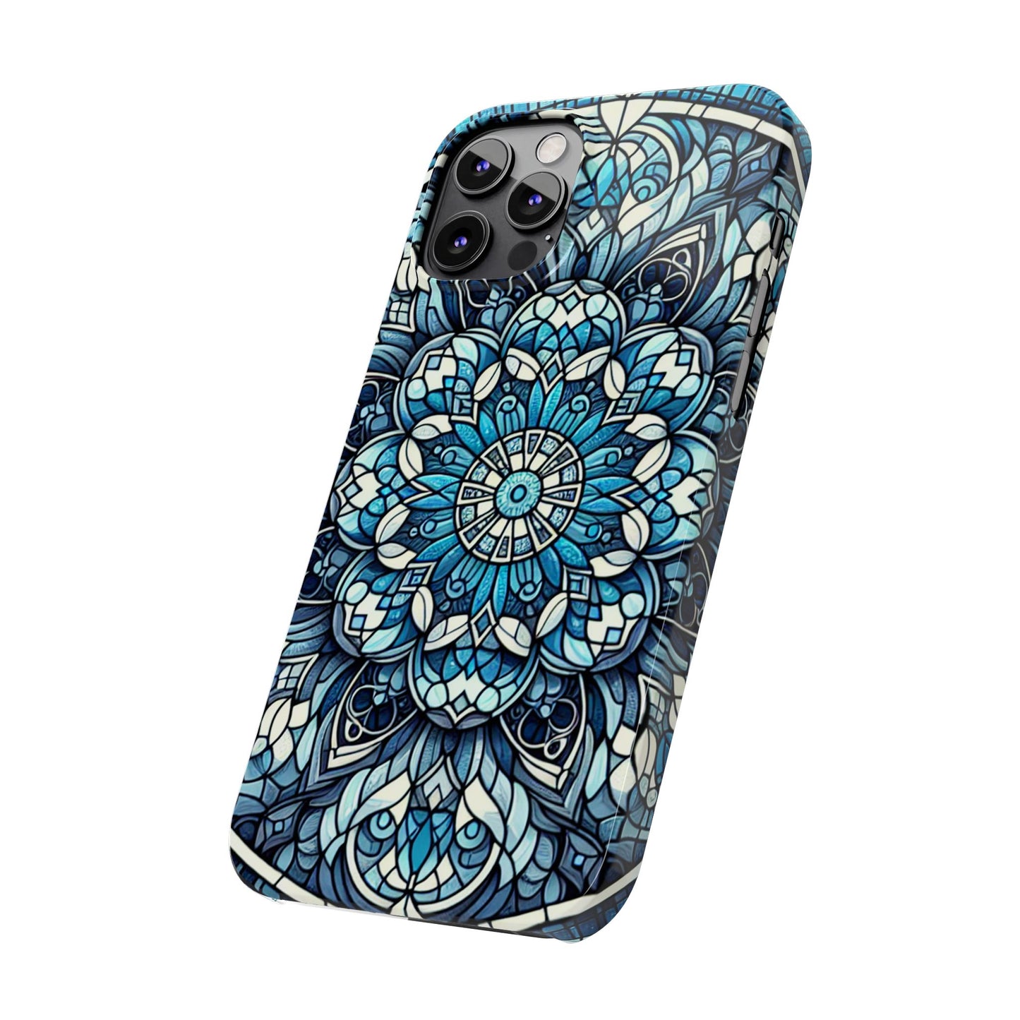 Decorative Slim Phone Case - Blue Mandala Design, Gift for Her, Phone Accessories, Boho Style, Unique Cell Phone Cover, Trendy Tech