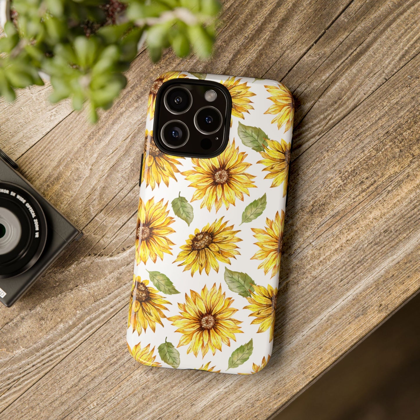 Sunflower Floral Tough Phone Case - Watercolor Botanical Print, Bright Nature Aesthetic, Compatible with iPhone, Galaxy, and Google Phones